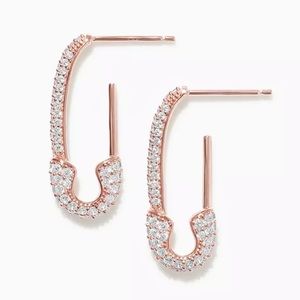 🆕 14k Rose Gold CZ Covered Safety Pin Dangle Earrings NWT